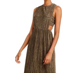 BCBG PLEATED METALLIC EVENING GOWN SIZE XS